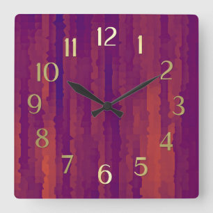 Plum und Orange Techno Streaks Quadratische Wanduhr