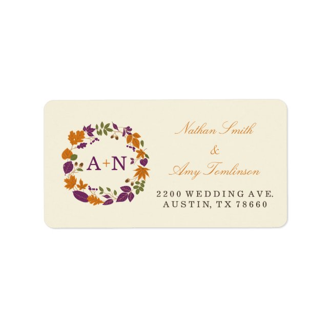 Plum und Pumpkin Fall Wreath Address Labels Adressaufkleber (Vorne)