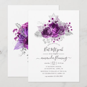 Plum und Silver Watercolor Bat Mitzvah Einladung