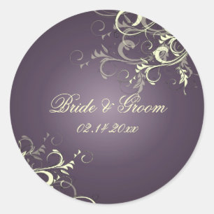 Plum vanille tournoie autocollants de mariage