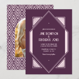 Plum Velvet & Soft Blush Art Deco Wedding Photo Einladung