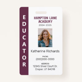 Plum Vertical Stripe Homeschool Educator ID Badge Ausweis
