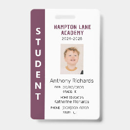 Plum Vertical Stripe Homeschool Student ID Badge Ausweis