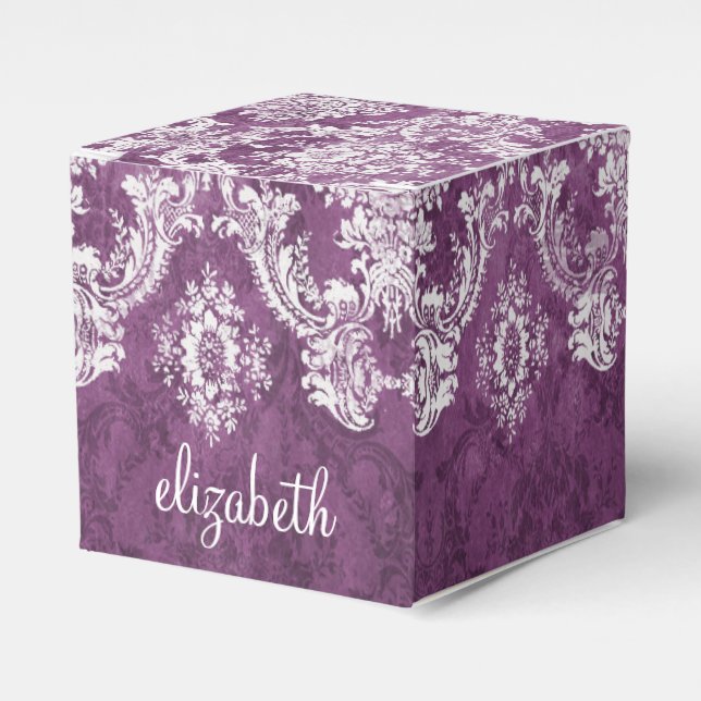 Plum Vintag Damask Muster und Name Geschenkschachtel (Vorderseite)