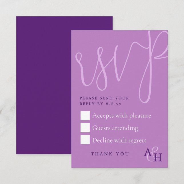 Plum violet calligraphie Script Mariage Carte RSVP (Devant / Derrière)
