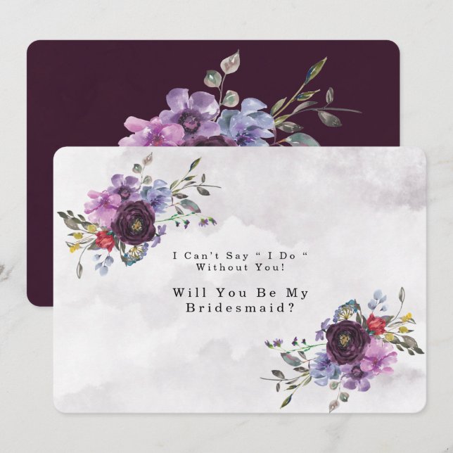 Plum Violet Chic Peony werden Sie meine Bridesmaid Einladung (Vorne/Hinten)