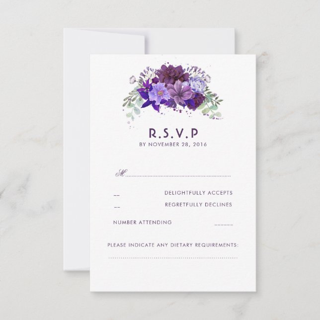 Plum Violet Fleurs Mariage élégant RSVP (Devant)
