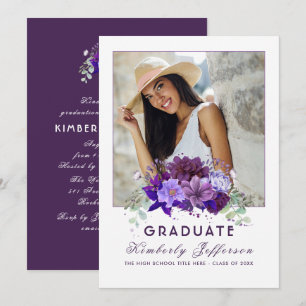 Plum Violet Lila florales Foto Abschluss Einladung