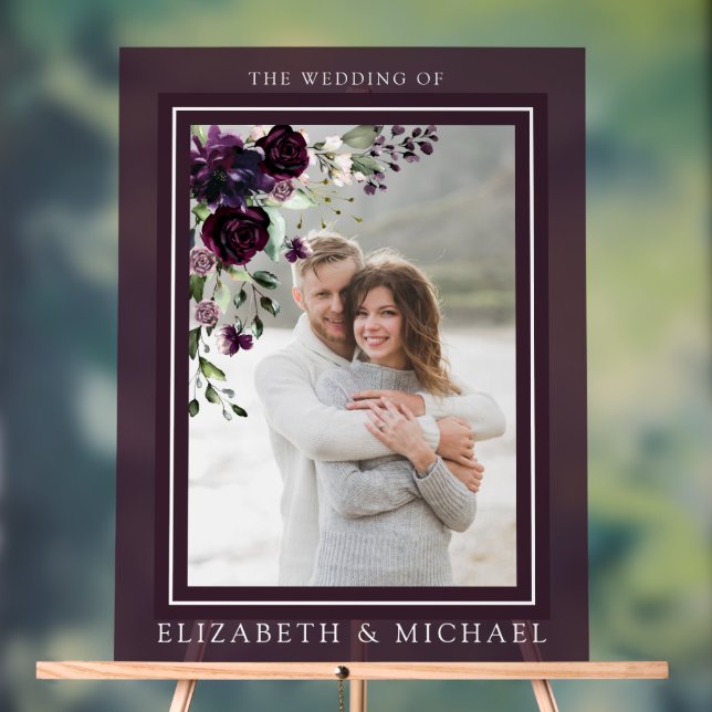 Plum violet mauve Floral Aquarelle Mariage photo (Neutre)