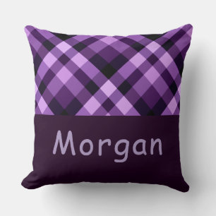 Plum Violet Plaid Monogramme Grand oreiller à lanc