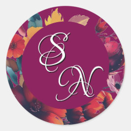 Plum Wildblumen Bouquet Monogram Initial Sticker