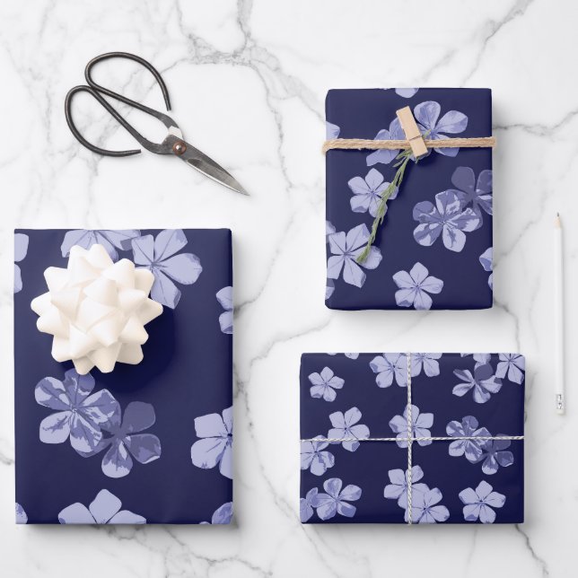 Plumbago Blüten Geschenkpapier Set (Vorderseite)