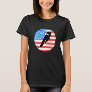 Plumber Pipe Wrenches Pipefitter American Flag Plu T-Shirt