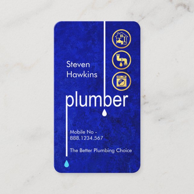 Plumber Pipeline Signage in Blue Water Visitenkarte (Vorderseite)