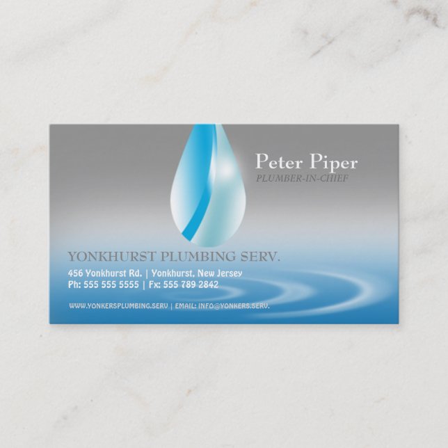 Plumber Plumbing Service Droplets Business Card Visitenkarte (Vorderseite)