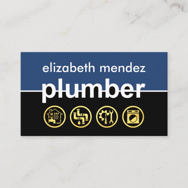 Plumber Signage Gold Plumbing Icons Visitenkarte (Vorderseite)