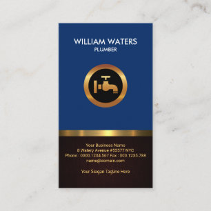Plumbers auffallendes Gold-Symbol Retro Blue Wood  Visitenkarte