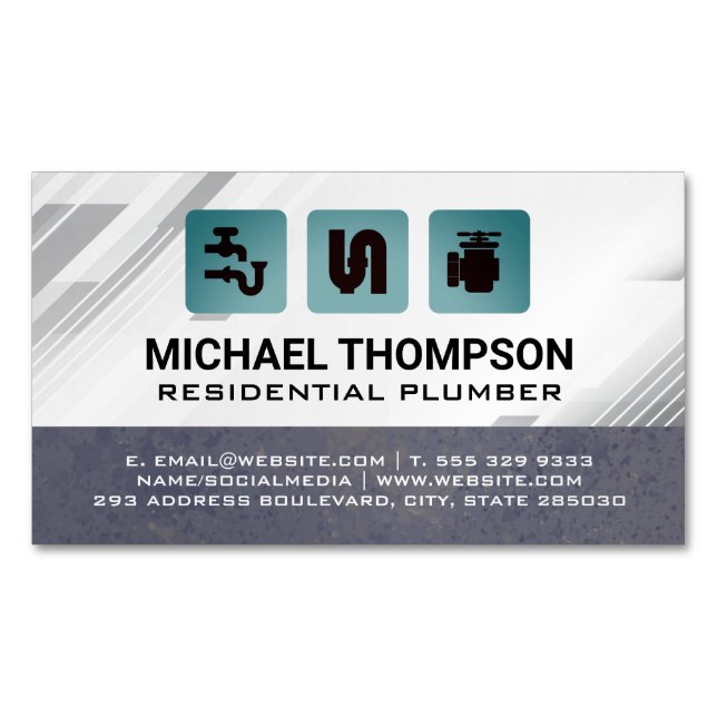 Plumbing Pipes Icons | Blue Collar Magnetische Visitenkarte (Vorderseite)