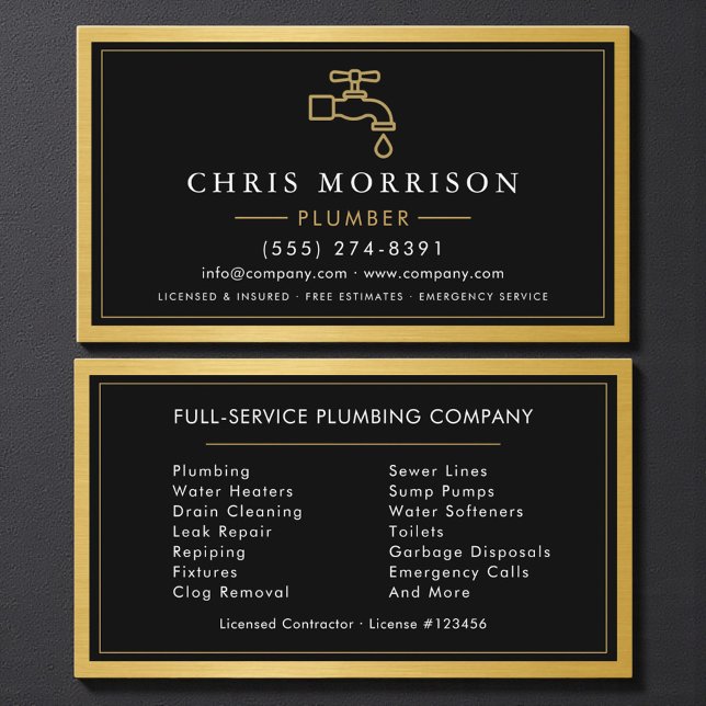 Plumbing Service Company Plumber Gold Metallic Visitenkarte (Von Creator hochgeladen)