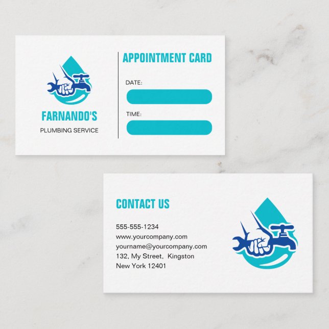 Plumbing Service Water Drop Logo Plumber Business Terminkarte (Vorne/Hinten)