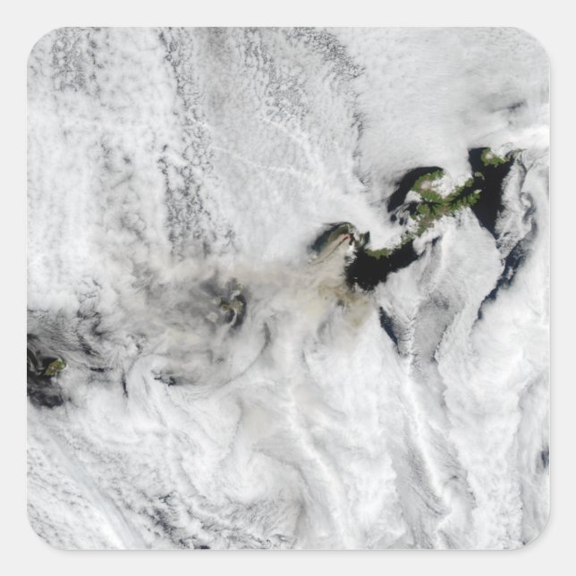 Plume aus dem Okmok-Vulkan, den Aleutianinseln 2 Quadratischer Aufkleber (Vorderseite)