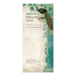 Plume baroque vintage de paon de carte de tarifs