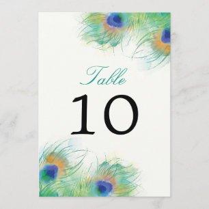 Plume de paon aquarelle sarcelle Numéro de table