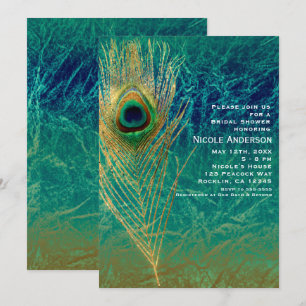 Plume de paon bleu sarcelle or Invitations exotiqu