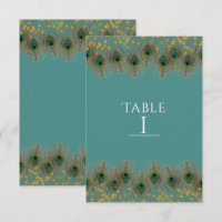 Plume de paon & or NUMÉRO DE TABLE TOUTE COULEUR