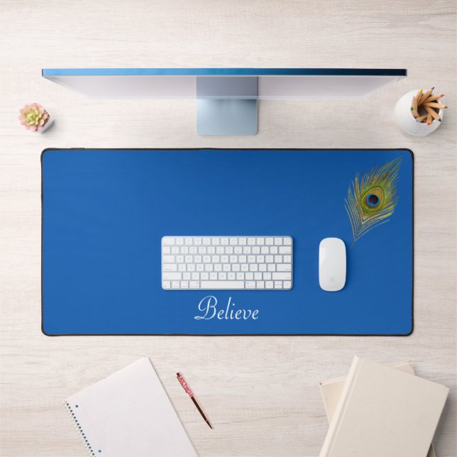 Plume et calligraphie de paon sur le lac Bleu (Bureau 1)