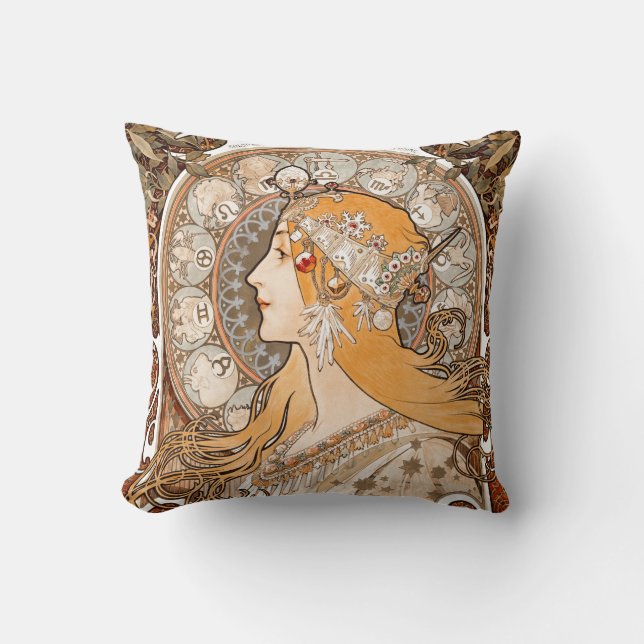 Plume Zodiac Woman von Alphonse Mucha - Jugendstil Kissen (Vorderseite)