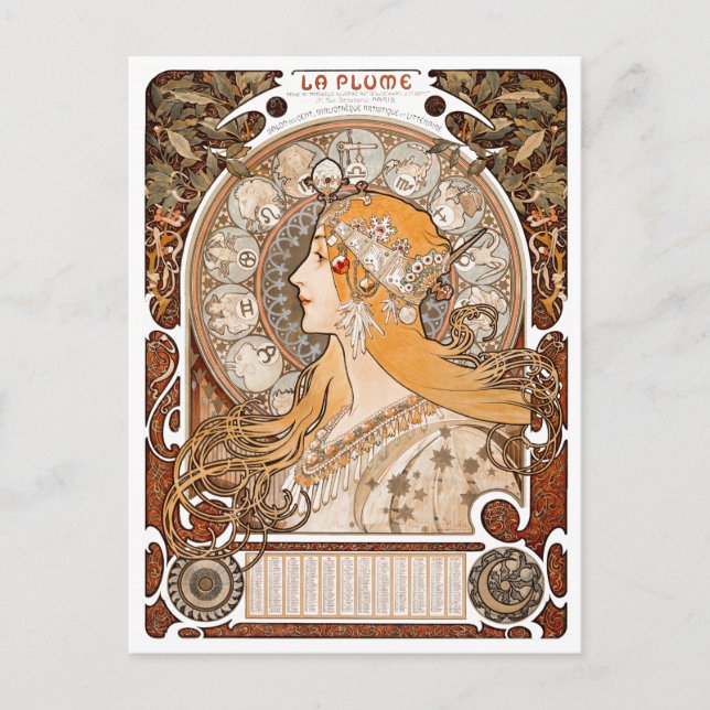 Plume Zodiac Woman von Alphonse Mucha - Jugendstil Postkarte (Vorderseite)