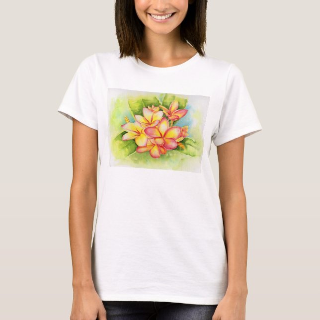 Plumeria-Aquarell durch Malorie Arisumi Maui T-Shirt (Vorderseite)