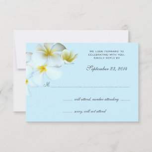 Plumeria auf blauen Hochzeitseinladungs-Antwortkar RSVP Karte