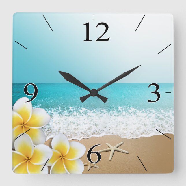 Plumeria Beach Tropical Island Quadratische Wanduhr (Vorderseite)