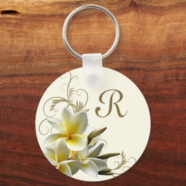 Plumeria Blüh Monogram Initial Schlüsselanhänger (Vorderseite)