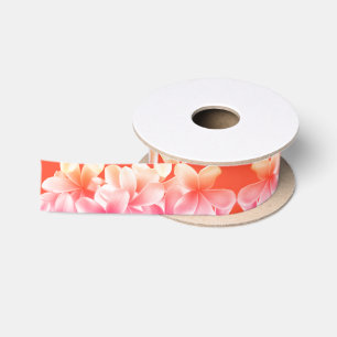 Plumeria Blume Ribbon Pink in Orange Satinband