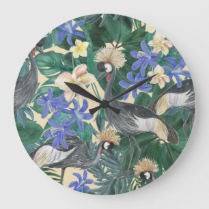 Plumeria Blumen, Aquarell Nahtlos. Große Wanduhr