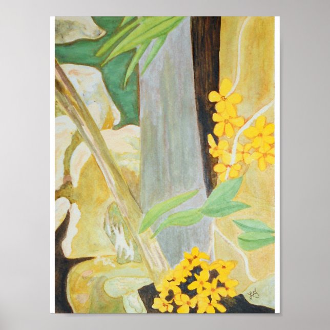 Plumeria Blüten in Creekbed Wasserfarbe Poster (Vorne)