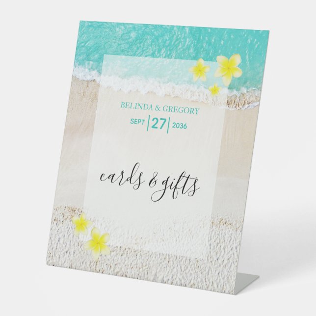 Plumeria Frangipani Beach Wedding Cards Geschenke Sockelschild (Vorderseite)