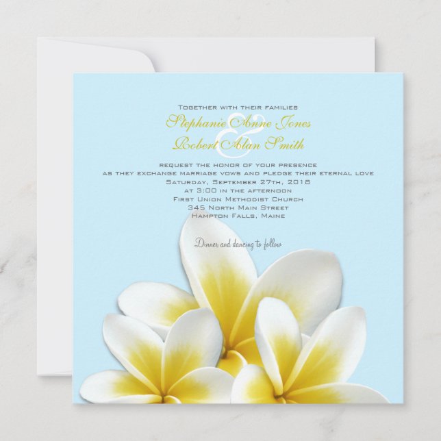 Plumeria Frangipani Invitations de mariage tropica (Devant)