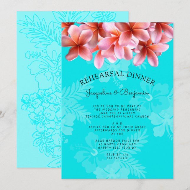 Plumeria Hawaiian Rehearer Dîner Invitation (Devant / Derrière)