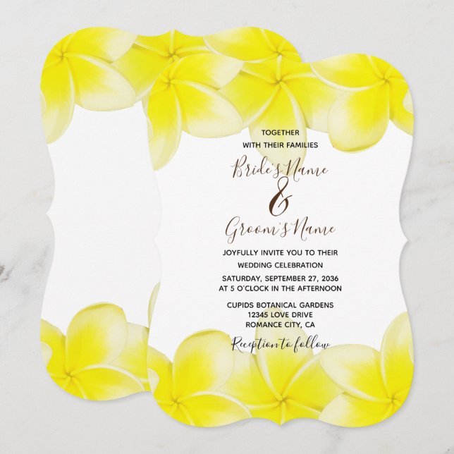 Plumeria jaune Frangipani Invitations de mariage (Devant / Derrière)