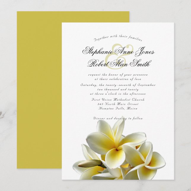 Plumeria Jaune Hawaii Flower Faire-part de mariage (Devant / Derrière)