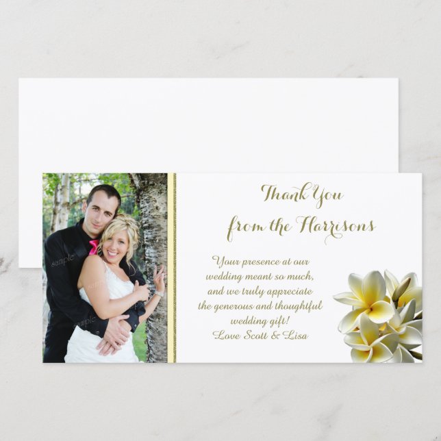 Plumeria Jaune Mariage photo Merci (Devant / Derrière)