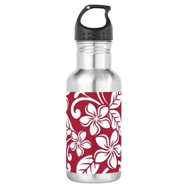 PLUMERIA (KARDINAL ROT) EDELSTAHLFLASCHE (Vorderseite)