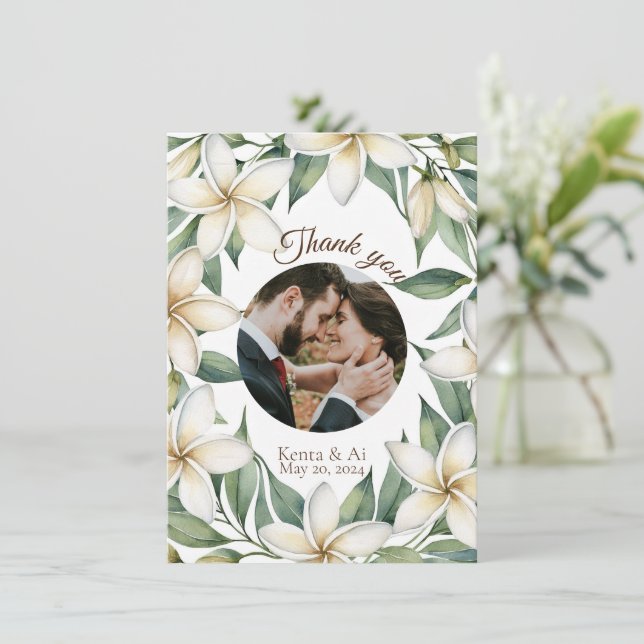 Plumeria Mariage Carte de remerciements plat (Debout devant)