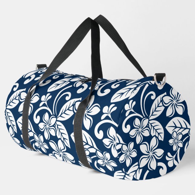 PLUMERIA-MUSTER AUF DER INSEL IN NAVY BLAUE DUFFLE BAG (Linke Ecke)