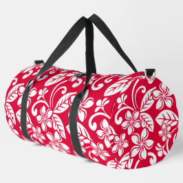 PLUMERIA-MUSTER IN STRAWBERRY RED DUFFLE BAG