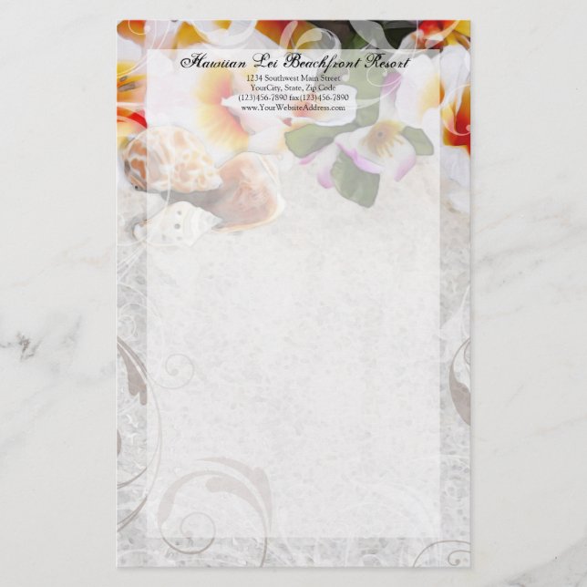 Plumeria Orchid Lei in der Sand Stationery Briefpapier (Vorderseite)